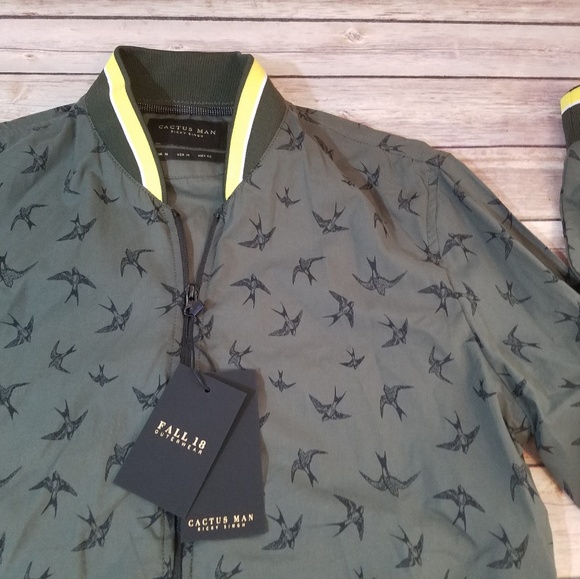 Cactus Man Zip Up Jacket Sparrow Print Mens New - Picture 2 of 7
